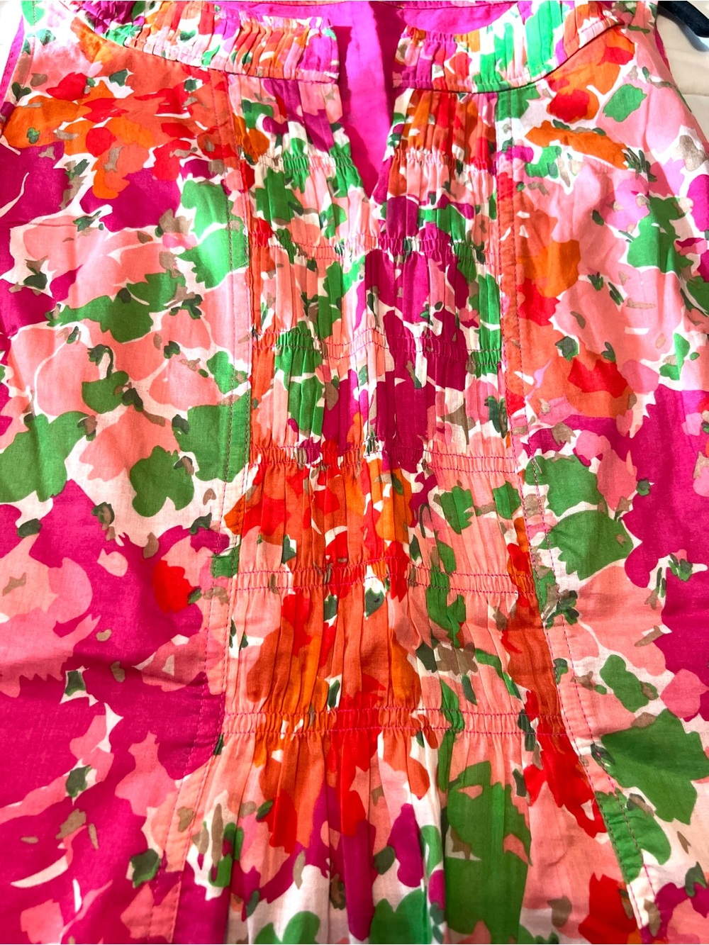 Talbots Pink Orange Green Floral Pintuck Sleeveless Top-Size 6 - Picture 4 of 7